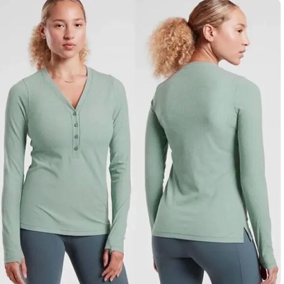 Athleta Uptempo Ribbed Henley Top Women’s 1XL - Picture 1 of 5